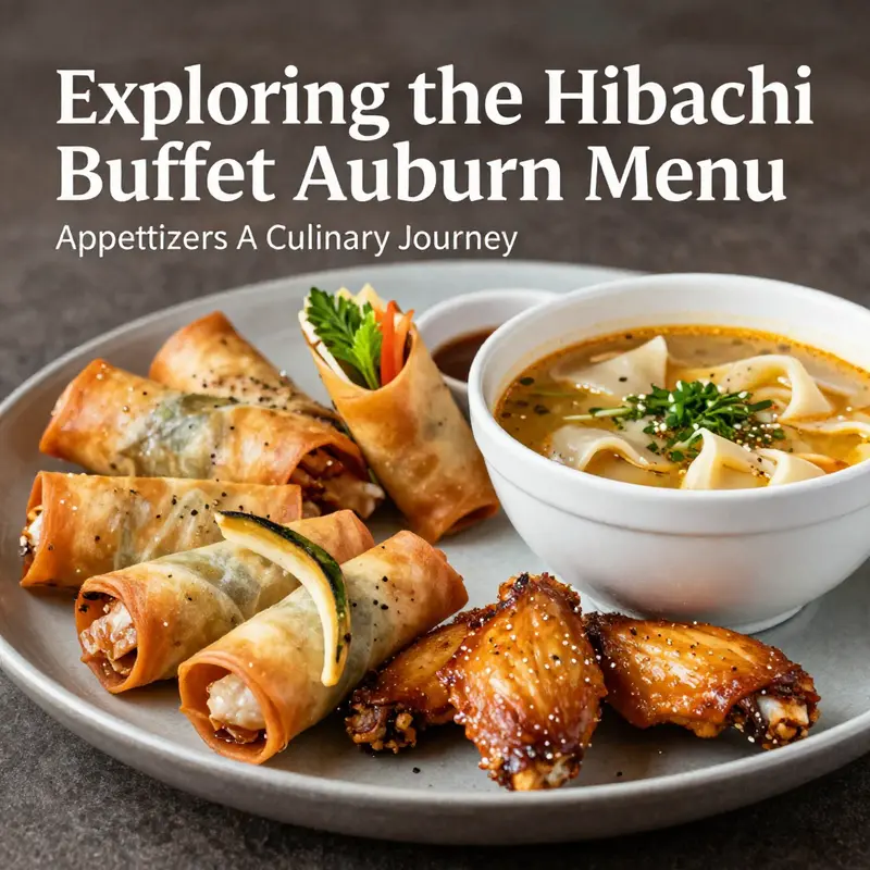 A delightful assortment of appetizers and soups from Hibachi Buffet, perfect for starting your dining experience.