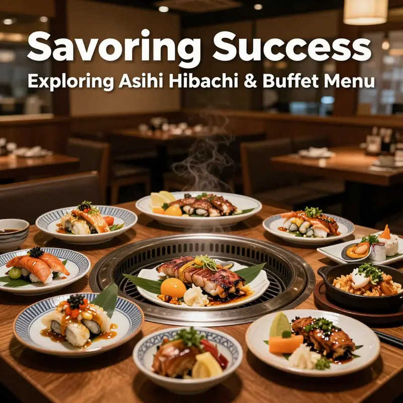 A panoramic view of Asihi restaurant, featuring patrons enjoying hibachi and buffet meals, representing the vibrant dining experience.