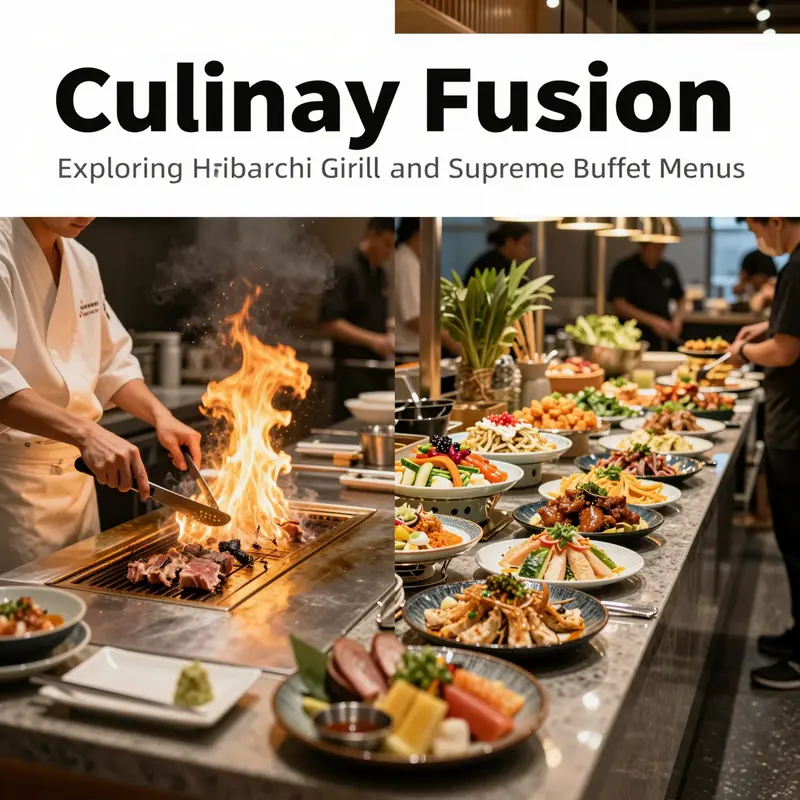 A chef prepares fresh ingredients at a hibachi grill, promoting an interactive dining experience.