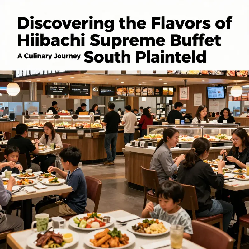Welcoming entrance of Hibachi Supreme Buffet filled with lively diners and a spread of colorful buffet dishes.