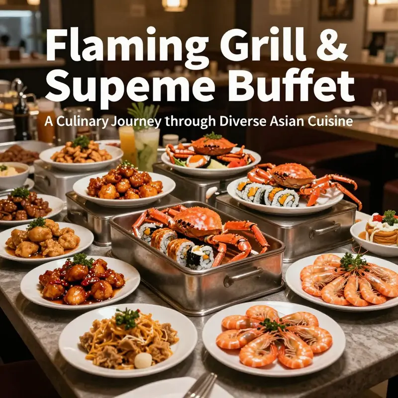 A colorful display of Asian cuisine available at Flaming Grill & Supreme Buffet, representing culinary diversity.