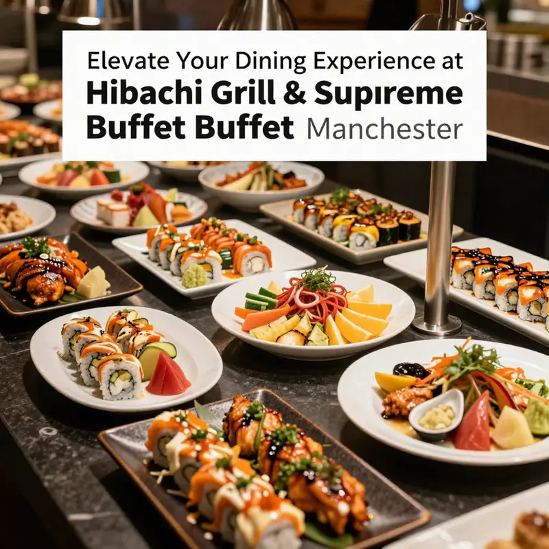 A lively hibachi dining experience showing chefs in action and guests enjoying their meal.