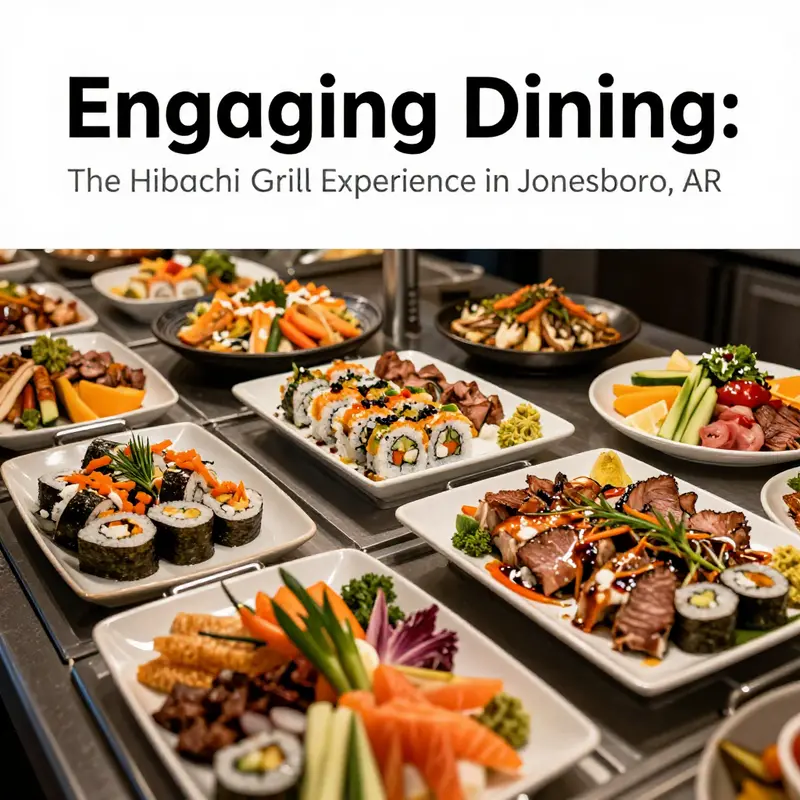 Interactive dining experience at Hibachi Grill with chefs preparing meals at communal tables.