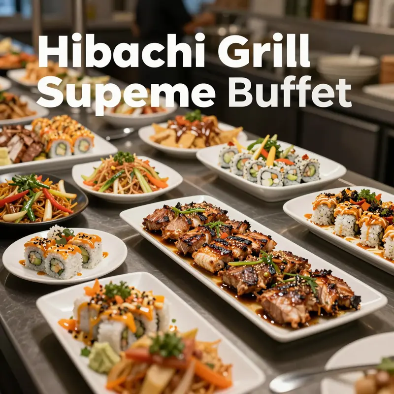 A diverse array of dishes displaying the culinary offerings of Hibachi Grill Supreme Buffet.