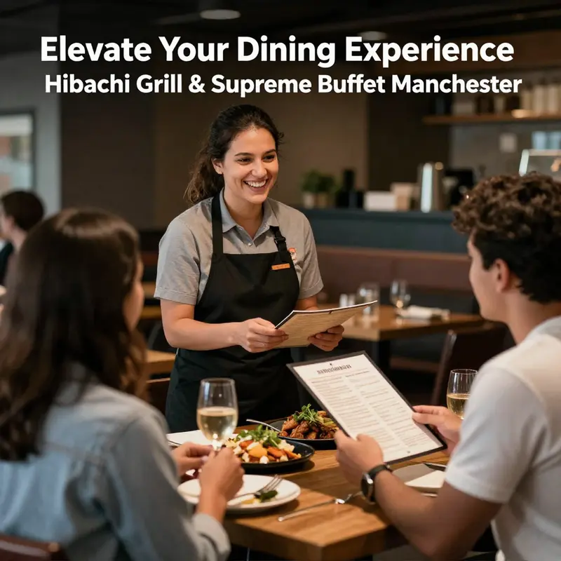 A lively hibachi dining experience showing chefs in action and guests enjoying their meal.