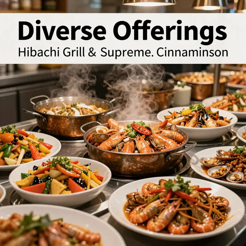 A vibrant array of dishes representing the extensive menu at Hibachi Grill & Supreme Buffet.