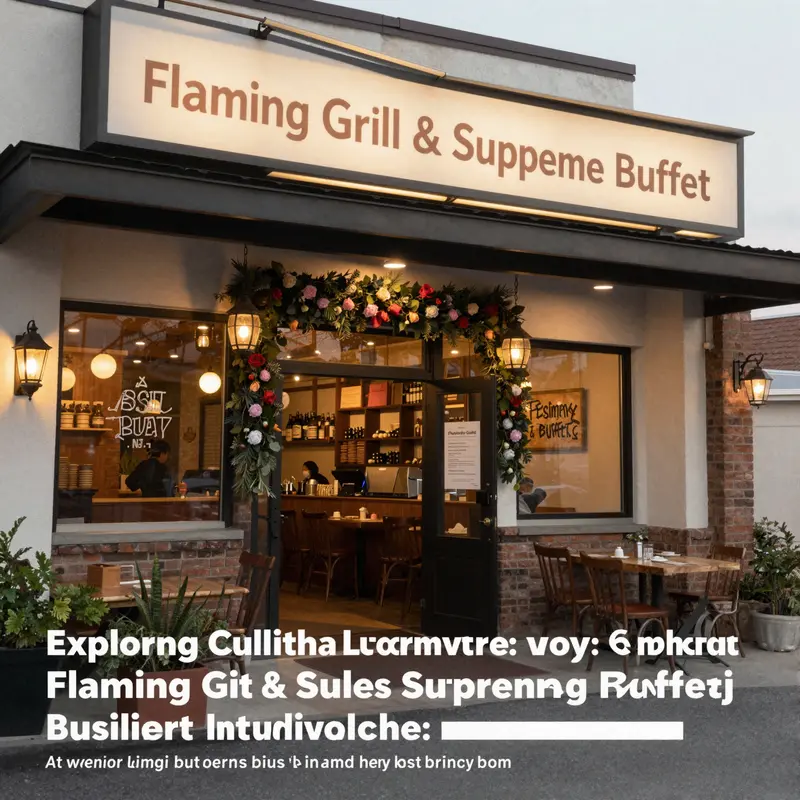Exterior view of Flaming Grill & Supreme Buffet featuring the entrance and welcome decorations.