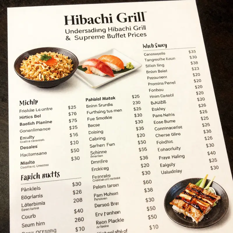 A colorful display of dishes available at Hibachi Grill during lunch and dinner, highlighting the buffet pricing.