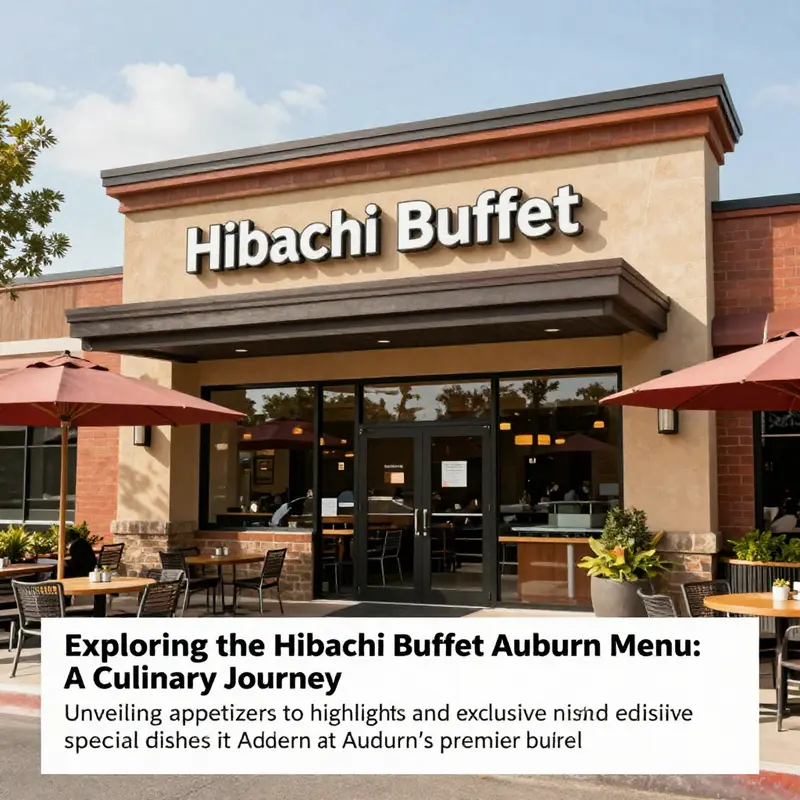 An exterior view of Hibachi Buffet in Auburn, featuring a welcoming entrance and outdoor seating.