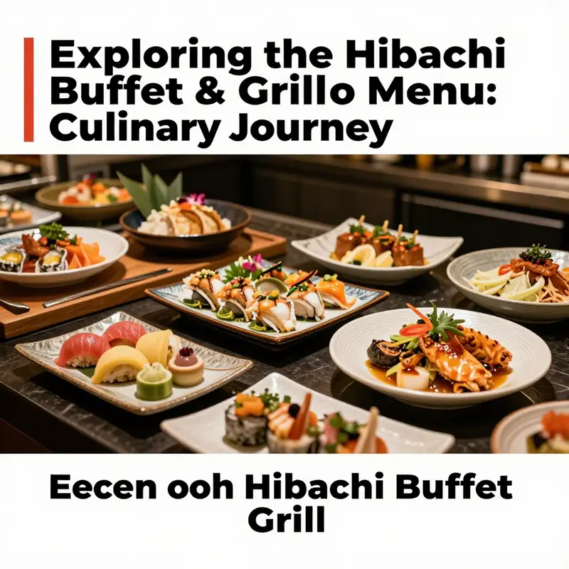 A picturesque display of a hibachi buffet with an array of colorful dishes amidst a warm restaurant ambiance.