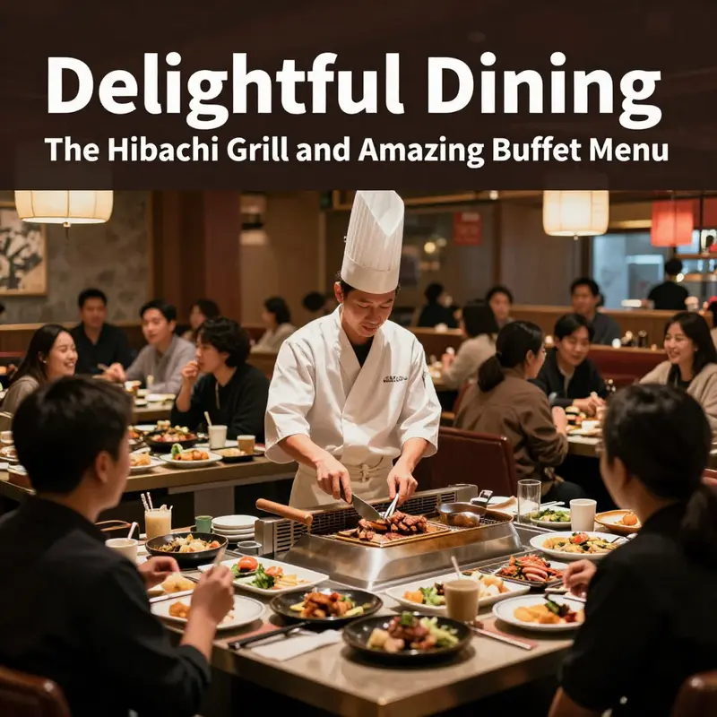 A dynamic scene of a hibachi grill restaurant filled with chefs cooking in front of diners, creating a lively dining experience.