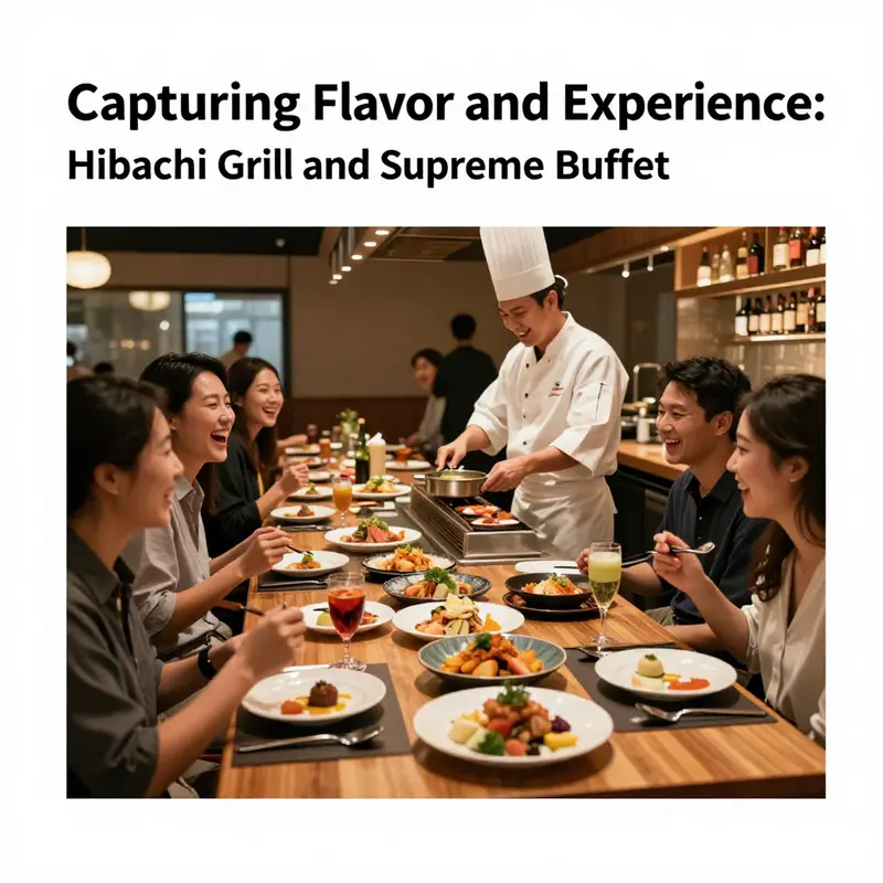 Dynamic presentation of dishes and chefs at Hibachi Grill, highlighting the restaurant’s lively atmosphere.