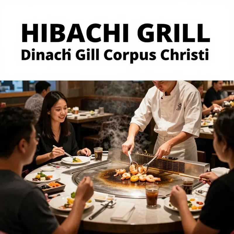A chef entertains guests with impressive grilling techniques at a hibachi grill in Corpus Christi.