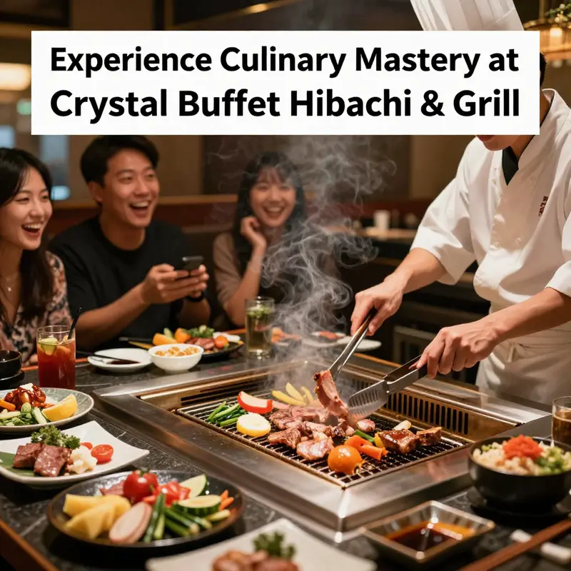 Diners enjoying the interactive hibachi grilling experience at Crystal Buffet.