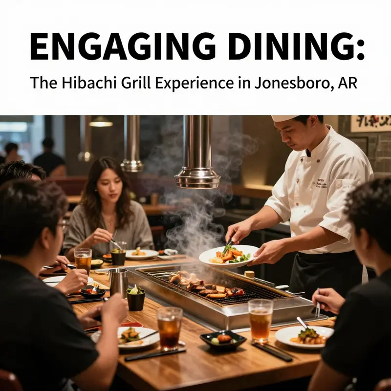 Interactive dining experience at Hibachi Grill with chefs preparing meals at communal tables.