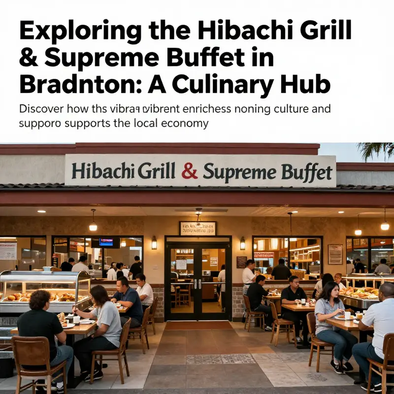 Exterior shot of Hibachi Grill & Supreme Buffet, highlighting its inviting entrance and busy surrounding.