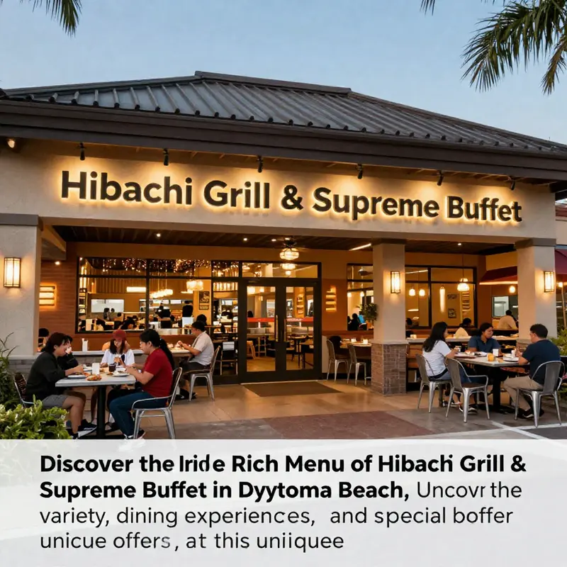 Hibachi Grill & Supreme Buffet's entrance and bustling dining area filled with patrons enjoying their meals.