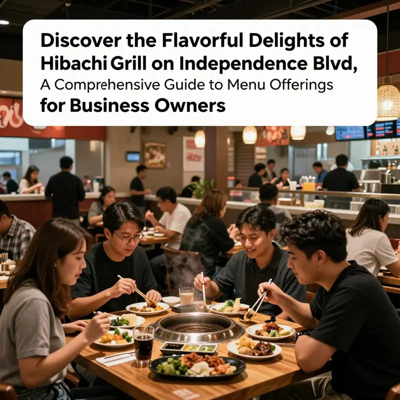 A busy interior of Hibachi Grill showing diners enjoying their meals around the hibachi grill area.