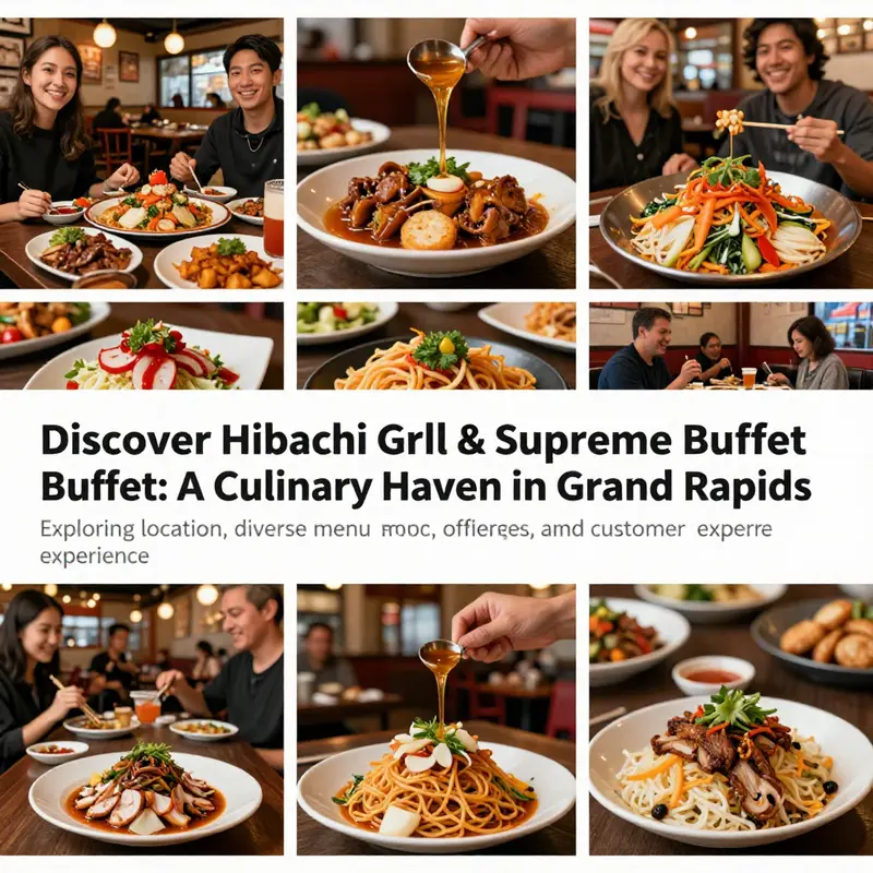 A collage of vibrant dining scenes and dishes from Hibachi Grill & Supreme Buffet reflecting its culinary offerings and atmosphere.