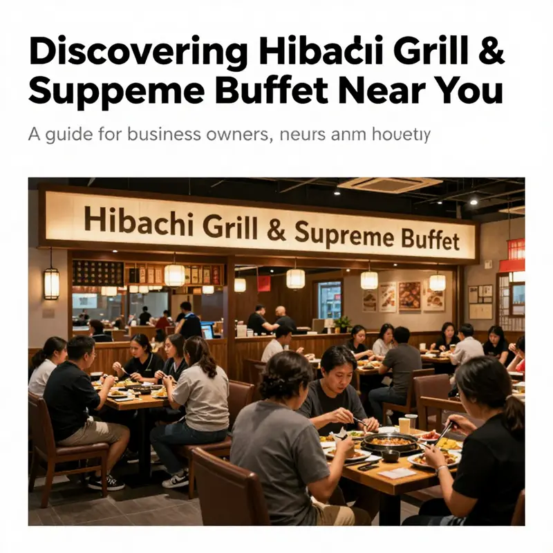 A packed Hibachi Grill & Supreme Buffet restaurant exterior, showcasing guests enjoying their dining experience.