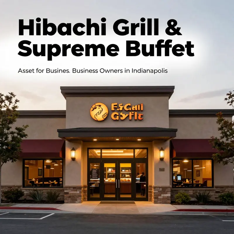 Exterior view of Hibachi Grill & Supreme Buffet with its inviting entrance and lush surroundings at dusk.