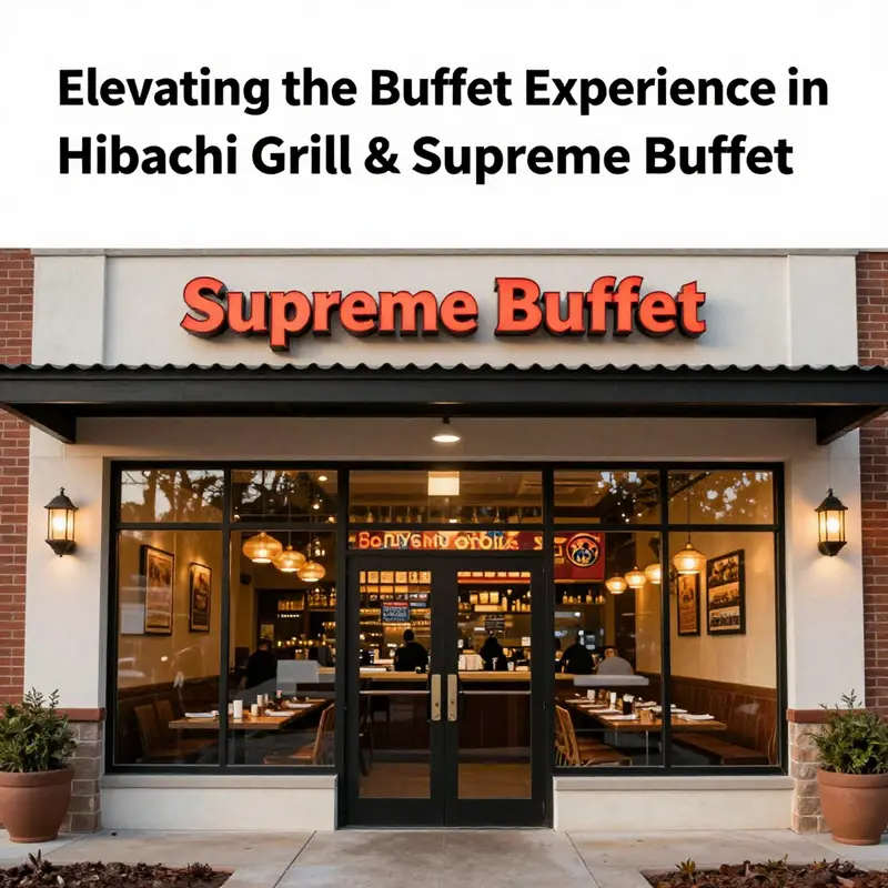 The entrance of Hibachi Supreme Buffet, showcasing its bright signage and inviting atmosphere.