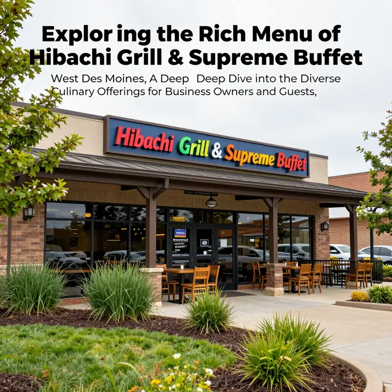 Exterior view of Hibachi Grill & Supreme Buffet in West Des Moines, featuring its vibrant signage and entrance.