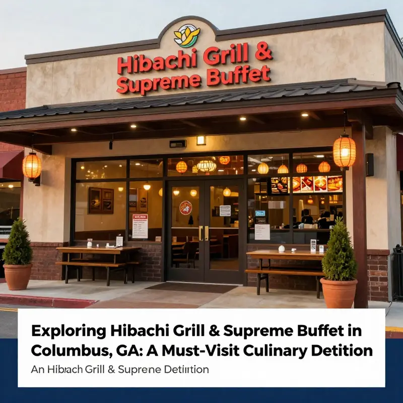 A welcoming exterior view of Hibachi Grill & Supreme Buffet in Columbus, GA, featuring vibrant signage and decor.