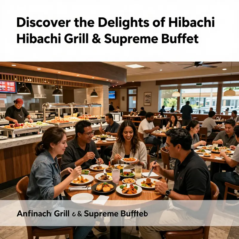 The interior of Hibachi Grill & Supreme Buffet, filled with diners and a vibrant buffet setup.