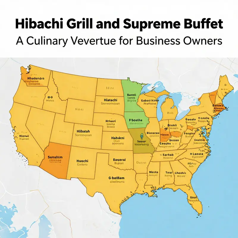 Map indicating various locations of Hibachi Grill and Supreme Buffet across different states.