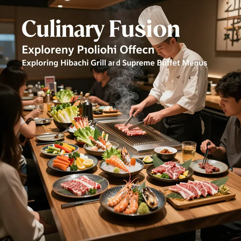 A chef prepares fresh ingredients at a hibachi grill, promoting an interactive dining experience.