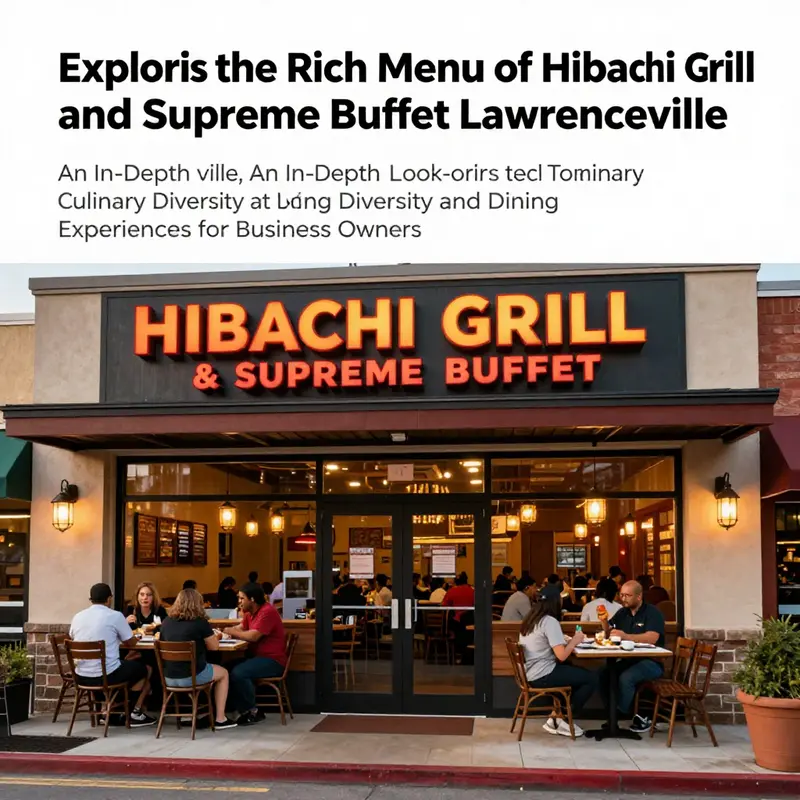 The exterior view of Hibachi Grill and Supreme Buffet in Lawrenceville, GA, with bright signage inviting customers to enter.