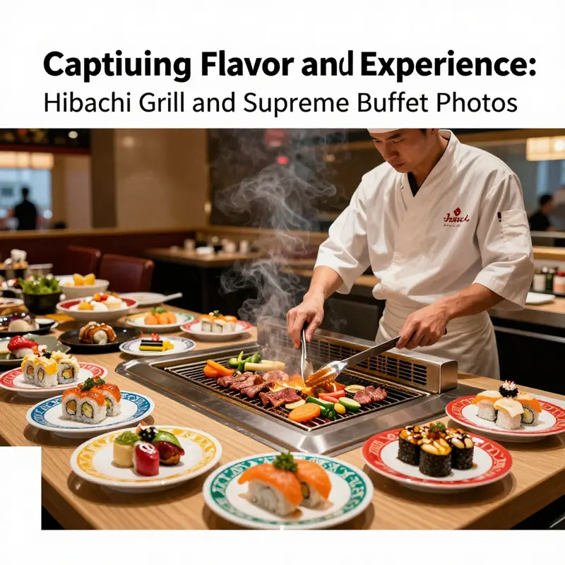 Dynamic presentation of dishes and chefs at Hibachi Grill, highlighting the restaurant’s lively atmosphere.