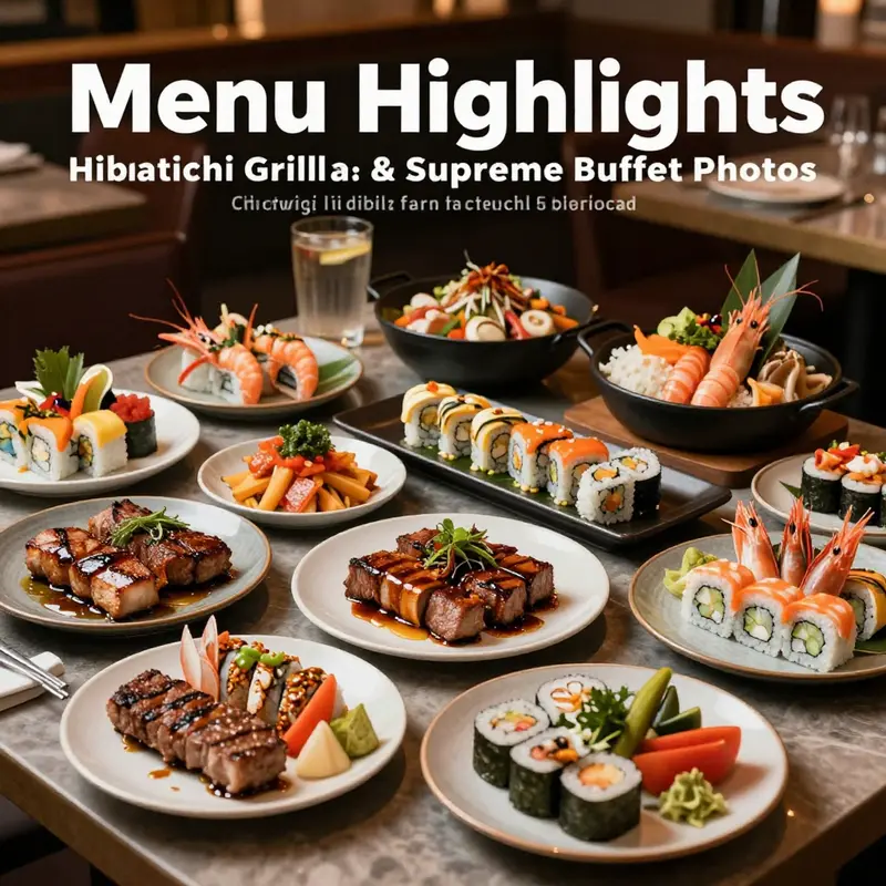 Dynamic presentation of dishes and chefs at Hibachi Grill, highlighting the restaurant’s lively atmosphere.