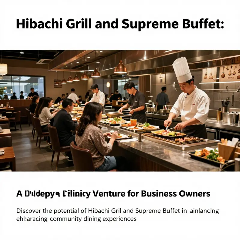 A vibrant restaurant interior of Hibachi Grill and Supreme Buffet, filled with guests enjoying the dining experience and chefs cooking on a grill.