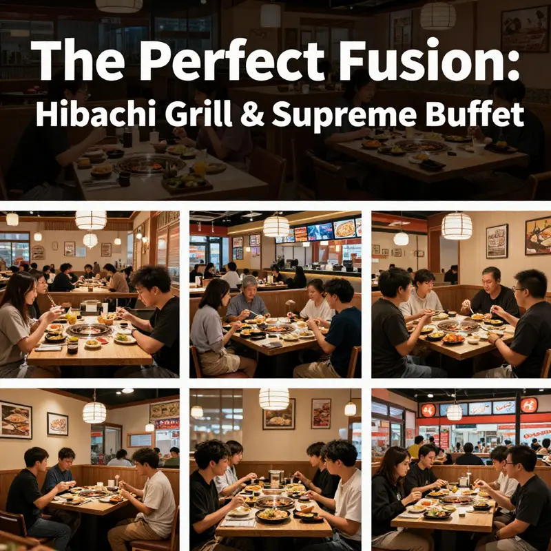A glimpse at various Hibachi Grill & Supreme Buffet locations with patrons enjoying their dining experiences.