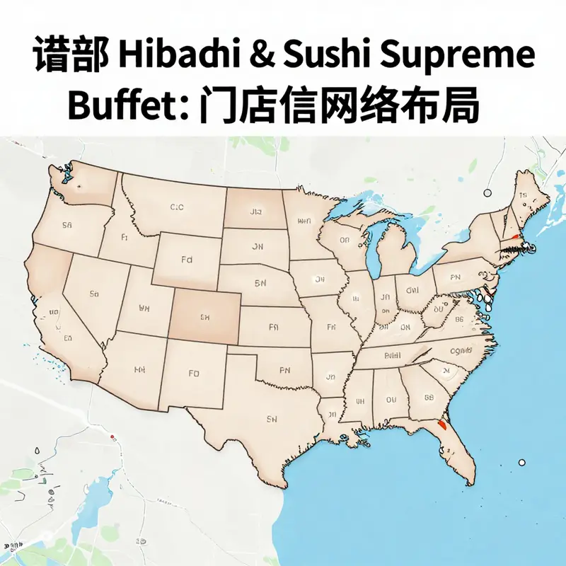 Map highlighting locations of Hibachi & Sushi Supreme Buffet restaurants across several states.