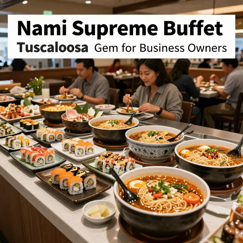 The welcoming exterior of Nami Supreme Buffet, set in the vibrant city center of Tuscaloosa.