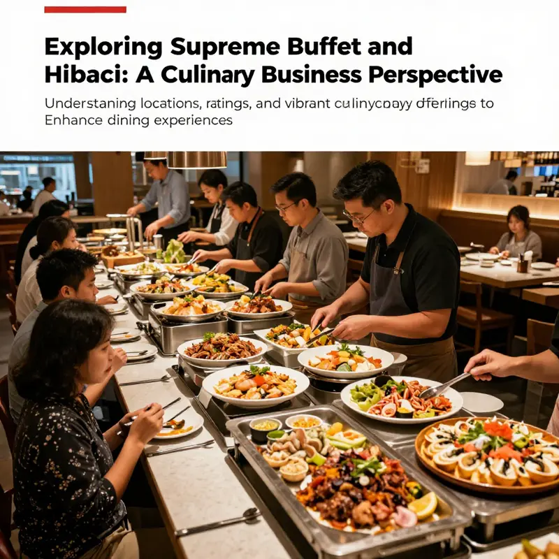 A busy dining room of Supreme Buffet & Hibachi, showing diverse diners interacting and enjoying a range of Asian dishes at the buffet.