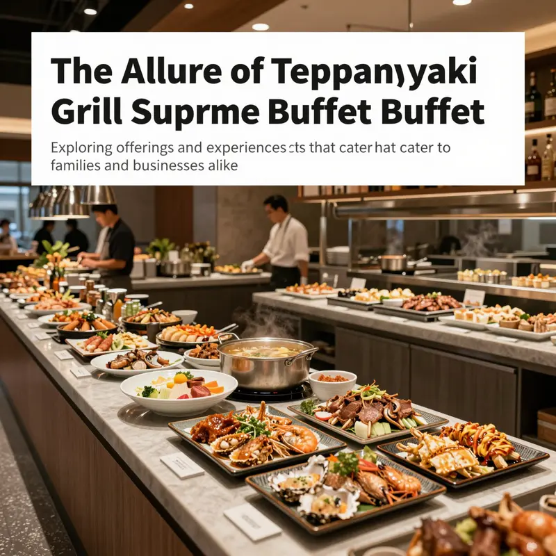 A colorful buffet set-up displaying varied dishes at Teppanyaki Grill Supreme Buffet, inviting diners into a unique culinary experience.