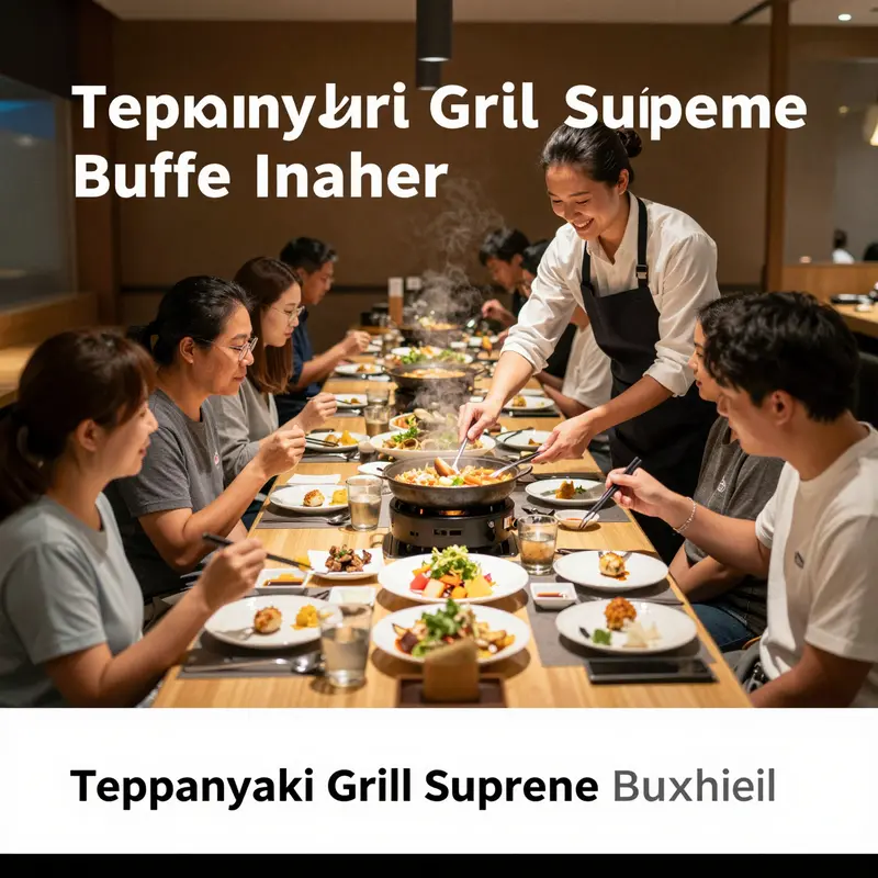 A bright, bustling buffet area filled with diverse food options at Teppanyaki Grill Supreme Buffet.