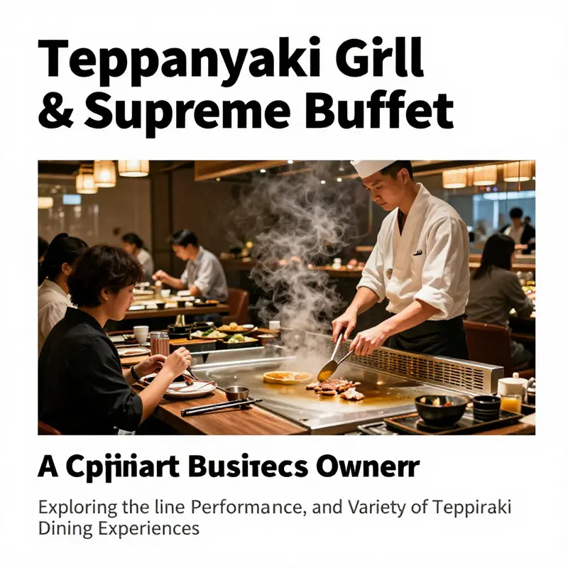 A busy restaurant with customers engaged in teppanyaki cooking shows, capturing the lively dining atmosphere.