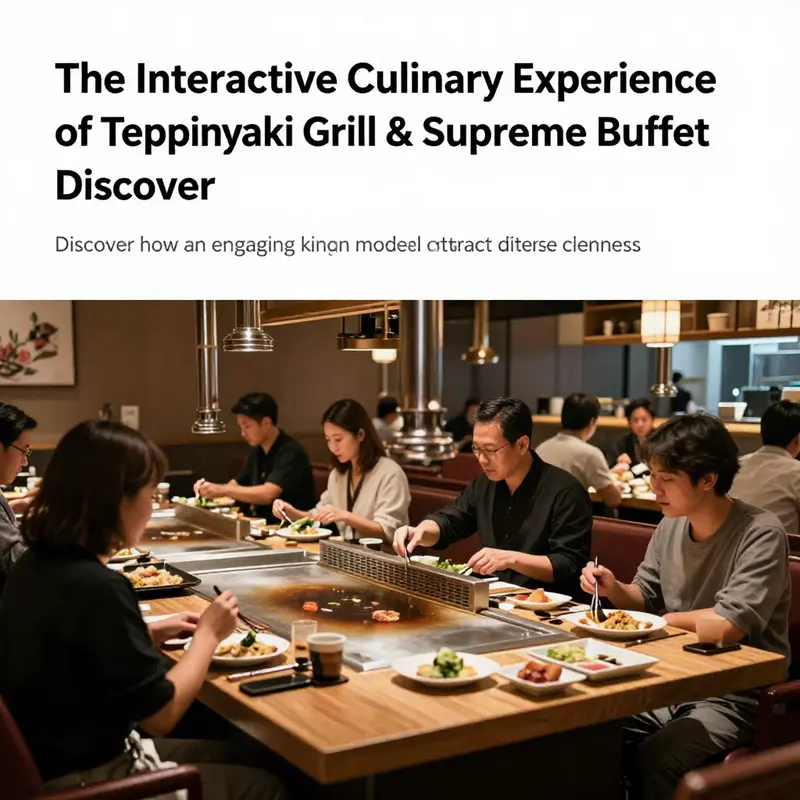 A vibrant restaurant interior showcasing guests enjoying teppanyaki grilling.