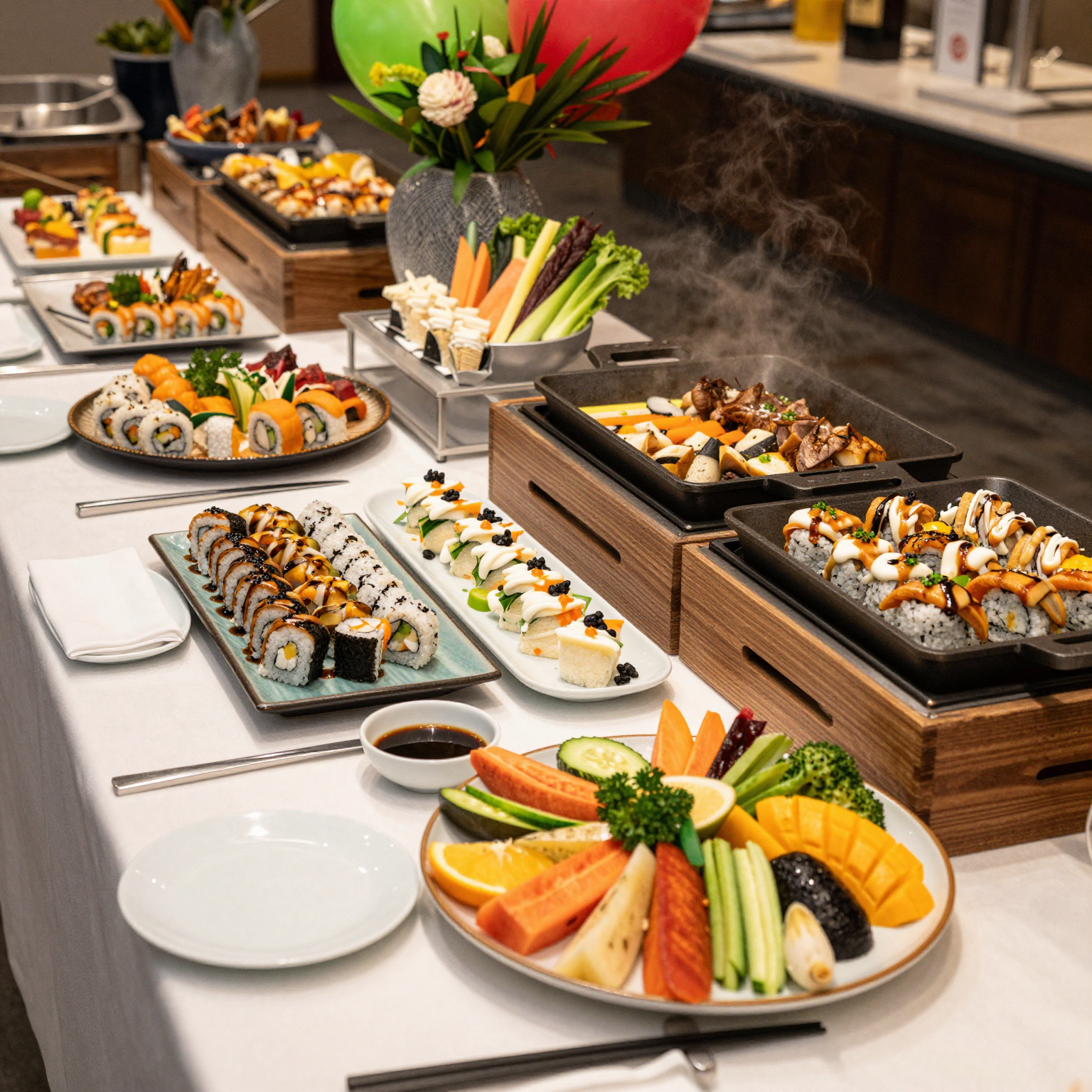 Buffet setup at Flaming Grill & Supreme Buffet showcasing a variety of food items