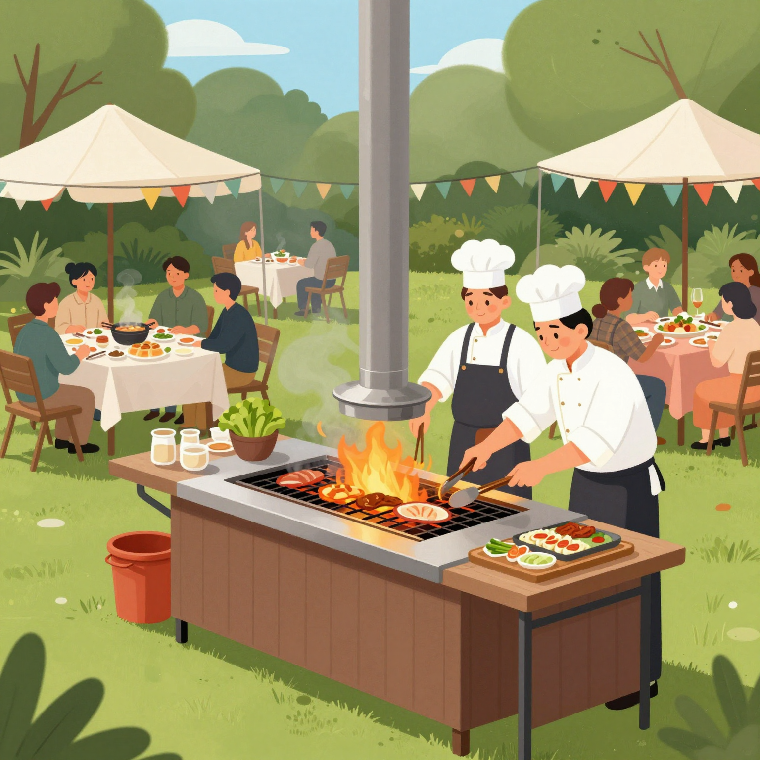 Hibachi grill setup at an event