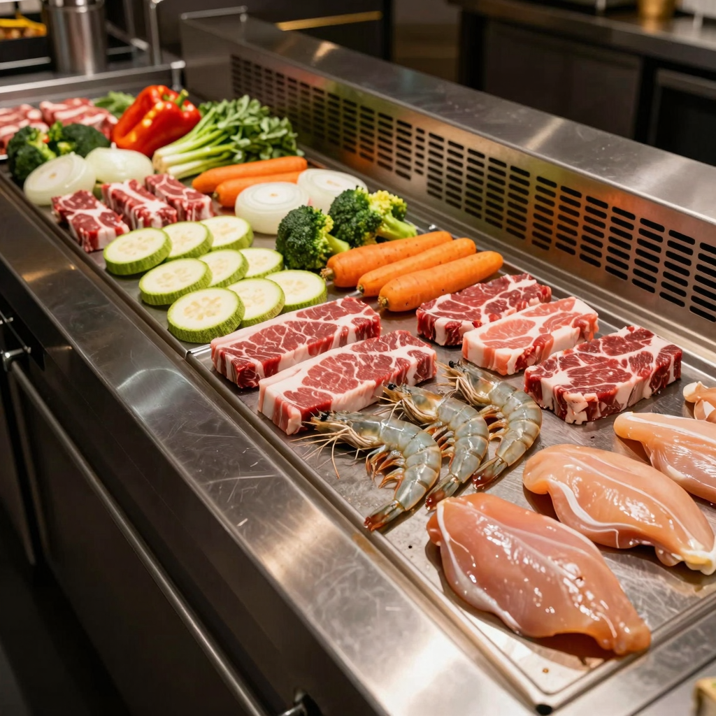 Premium Hibachi Grill Station with Fresh Ingredients