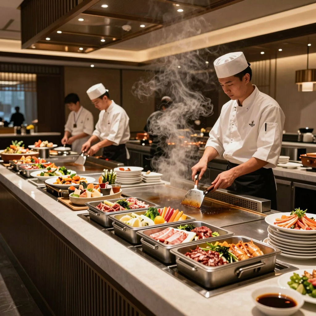 Modern hibachi buffet grill station concept