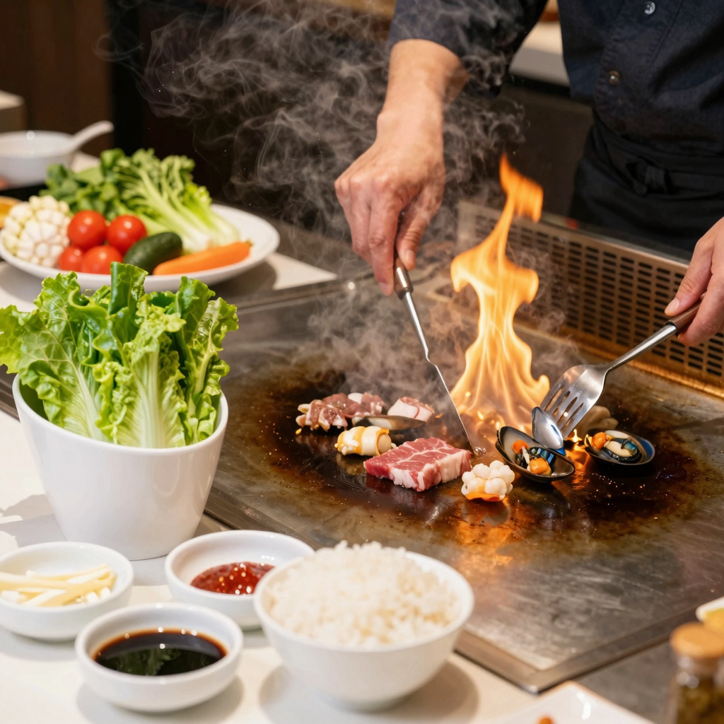 Visual guide to teppanyaki dish preparation