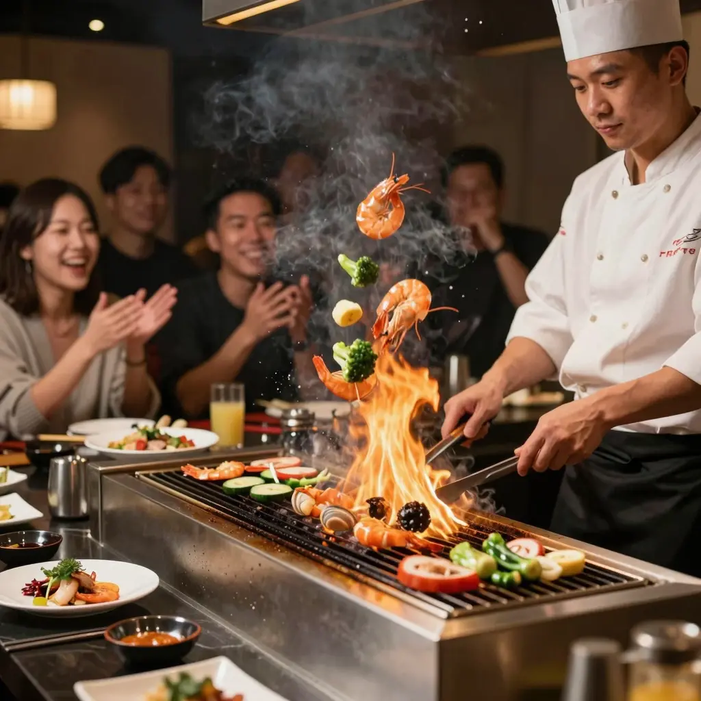 Hibachi Grill Cooking Scene