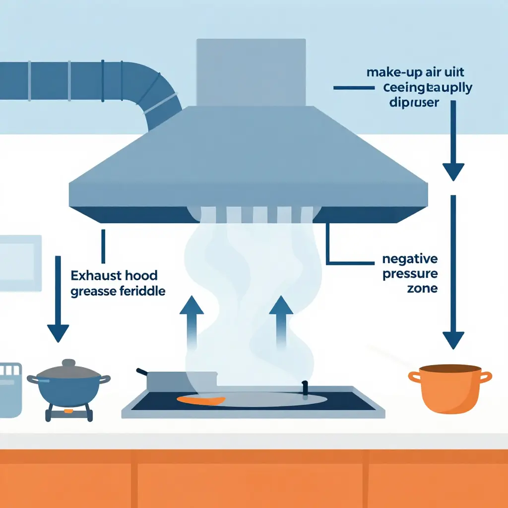Diagram of the make-up air ventilation loop at a buffet island hibachi station